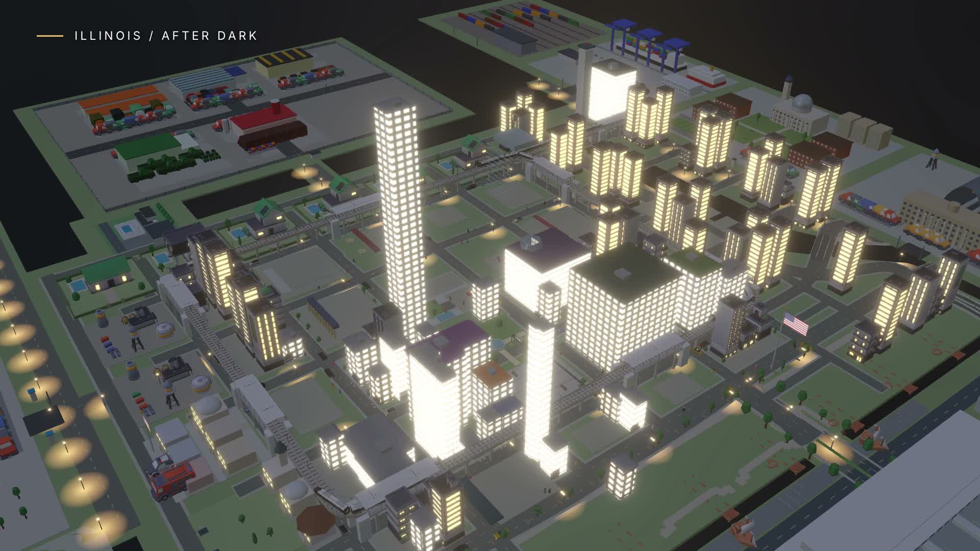 Illuminated Chicago buildings in This Is America